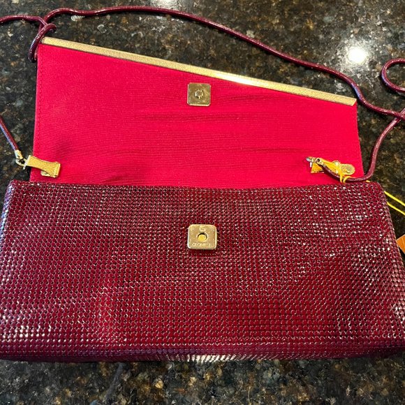 Vintage Retro GloMesh Burgundy Metal Mesh Clutch Bag  Purse - Australia - Picture 5 of 13